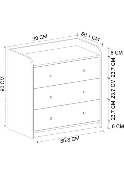 3 Çekmeceli Şifonyer 6 Bölmeli Şifonyer Dolap Yatak Odası Dolabı Begüm Safir Meşe Beyaz