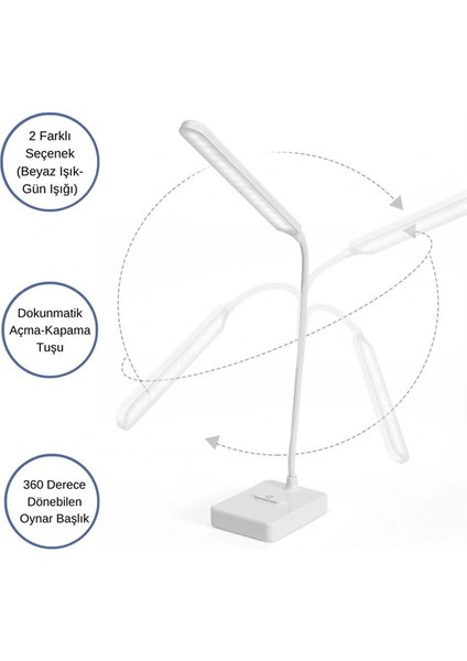 Ince Uzun Usbli Dokunmatik 3 Kademeli 360 Derece Özel Göz Korumalı LED Lityum Masa Lambası (5148) fırsatları