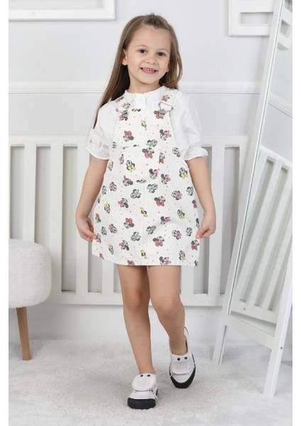 Kız Çocuk Beyaz Mickey Mouse Jile Elbise