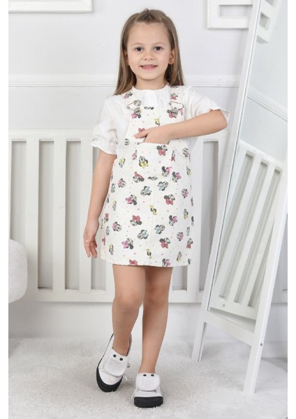 Kız Çocuk Beyaz Mickey Mouse Jile Elbise