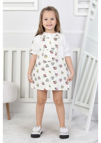 Kız Çocuk Beyaz Mickey Mouse Jile Elbise