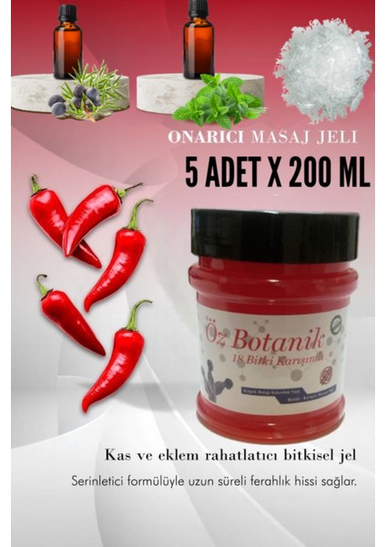 5 Adet Menthollü Bitkisel Yağlarla Güçlendirilmiş Biberli Tüm Vücut Ağrılarında Etkili Jel 200 ml