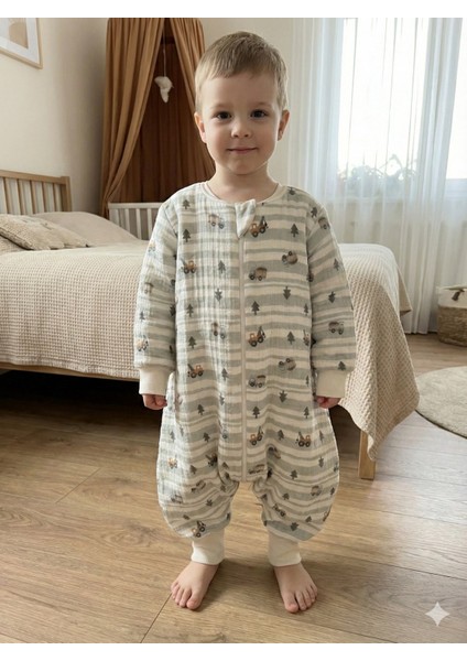 Uzun Kollu Penye Astarlı 4 Kat Müslin Uyku Tulumu (1.5 Tog)