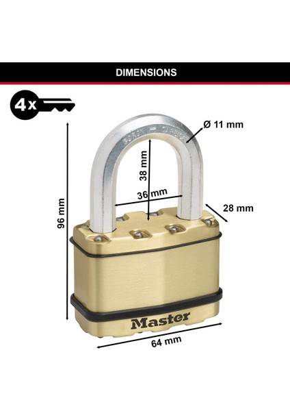 Ağır Hizmet Tipi Asma Kilit [tuş Kilidi] [lamine Çelik] [hava Koşullarına Dayanıklı] M15 indirimleri