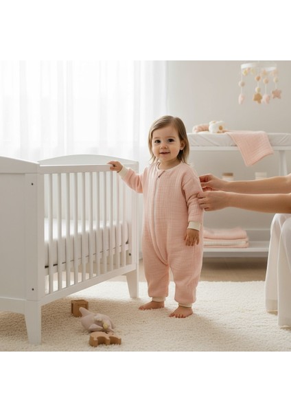 Uzun Kollu Penye Astarlı 4 Kat Müslin Uyku Tulumu (1.5 Tog)