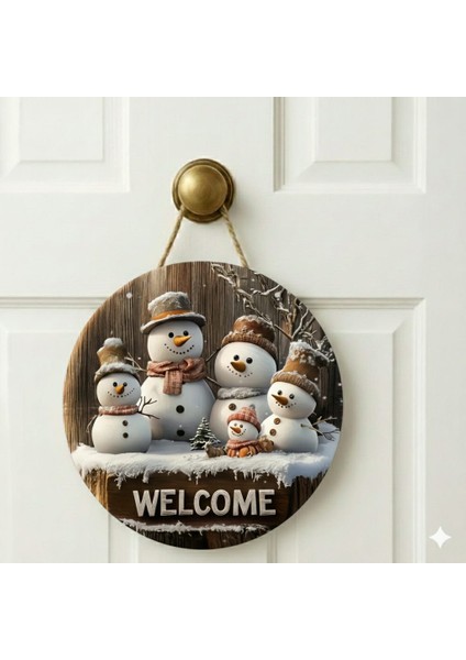Winter Kış Kardanadam Temalı Hoşgeldiniz Welcome Kapı Süsü Ahşap Mdf Uv Baskı
