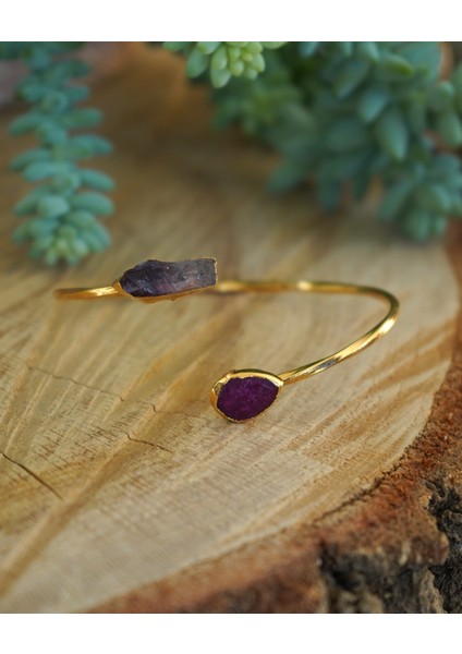 Doğal Taş Ametist ve Yakut Ayarlanabilir Helen Bileklik