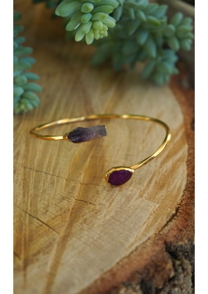 Doğal Taş Ametist ve Yakut Ayarlanabilir Helen Bileklik modelleri