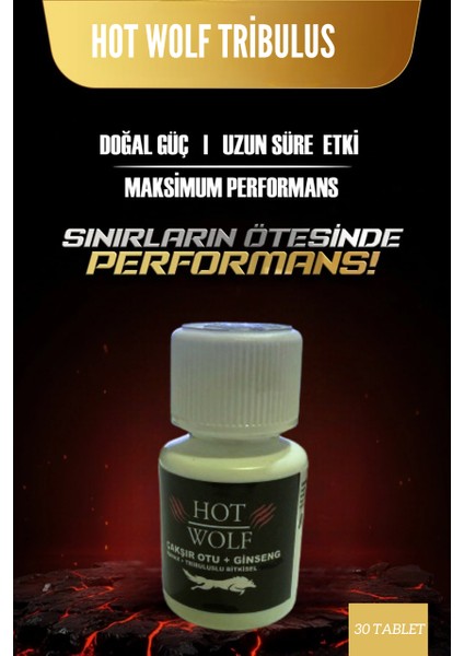 Hot Wolf 30 Tablet Bitkisel Erkek Gecikme Sertlik Güç Enerji ve Kuvvet Tableti