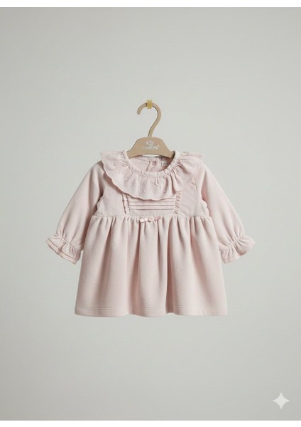 Kadife Dantelli Kız Bebek Elbise