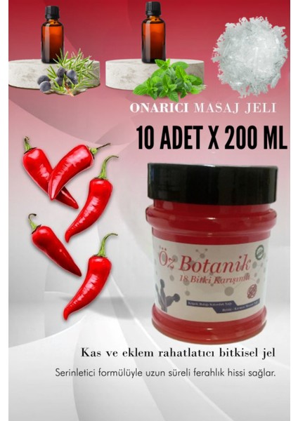 10 Adet Menthollü Bitkisel Yağlarla Güçlendirilmiş Biberli Tüm Vücut Ağrılarında Etkili Jel 200 ml