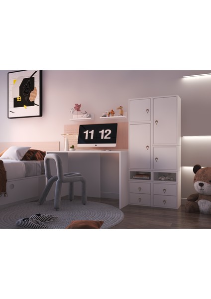 Modüler Kapaklı-Çekmeceli Çalışma Masası Seti – Raflı, Dolaplı, Açık Gözlü BEYAZ-PNR-CMS-1020 fiyatları