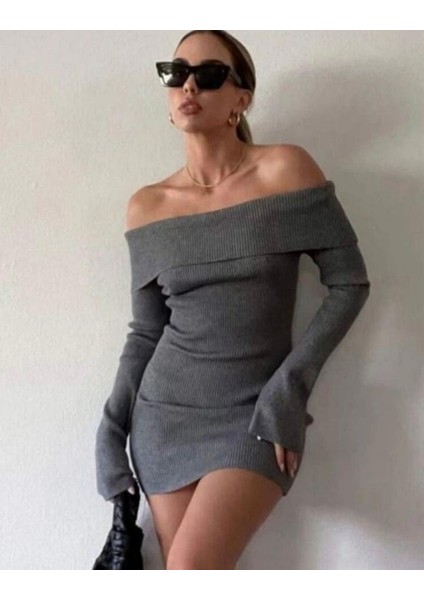 Madonna Yaka Kaşkorse Vücudu Saran Şık Günlük Elbise