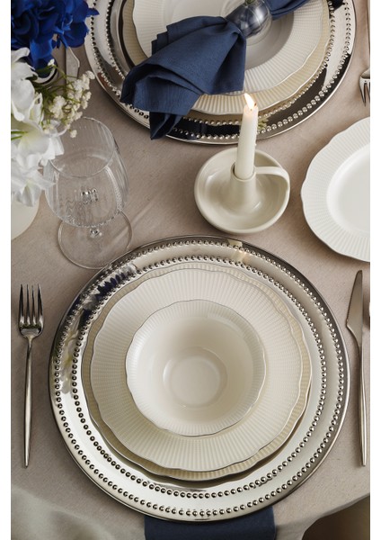 Bone Ilay 24 Parça 6 Kişilik Yemek Takımı Platin