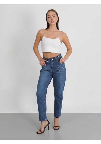 Tokalı Mom Jeans Pantolon
