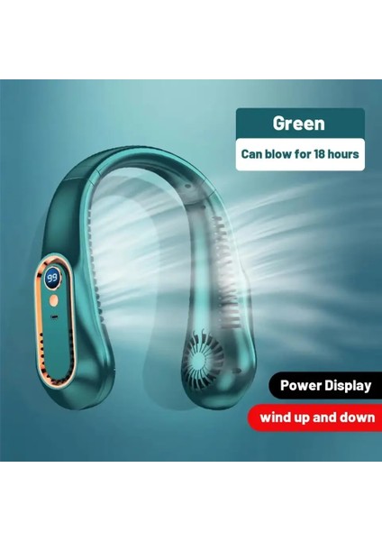 USB Şarjlı Pervanesiz Boyun Fanı – Mini Taşınabilir Sessiz 5 Kademe Yeşil