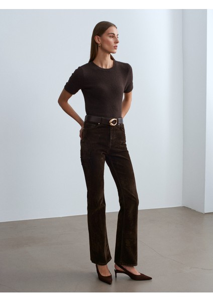 72111 Kadife Flare Pantolon-Kahve fiyatları