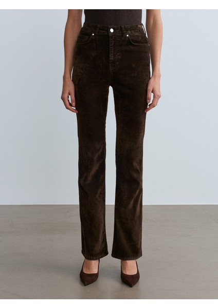 72111 Kadife Flare Pantolon-Kahve fırsatları