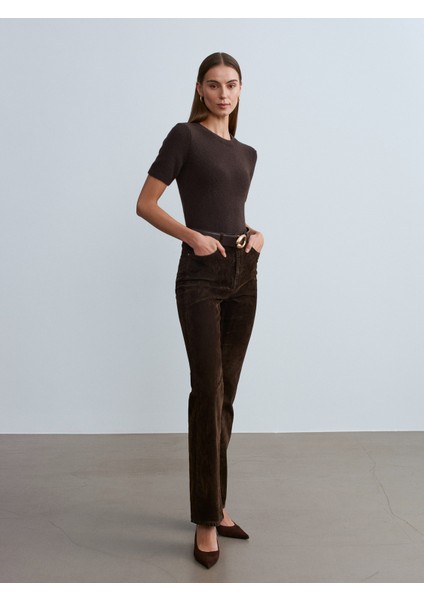 72111 Kadife Flare Pantolon-Kahve indirimleri