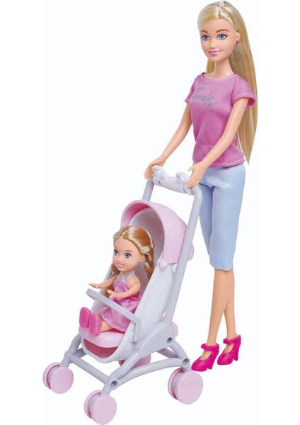 Alisha Anne ve Kız Mutlu Gezinti Oyun Seti – Elbiseli Alisha Bebek ve Bebek Arabalı Puset