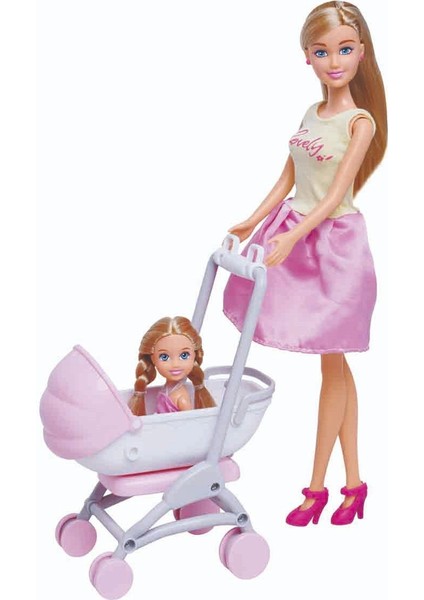 Alisha Anne ve Kız Mutlu Gezinti Oyun Seti – Elbiseli Alisha Bebek ve Bebek Arabalı Puset fırsatları