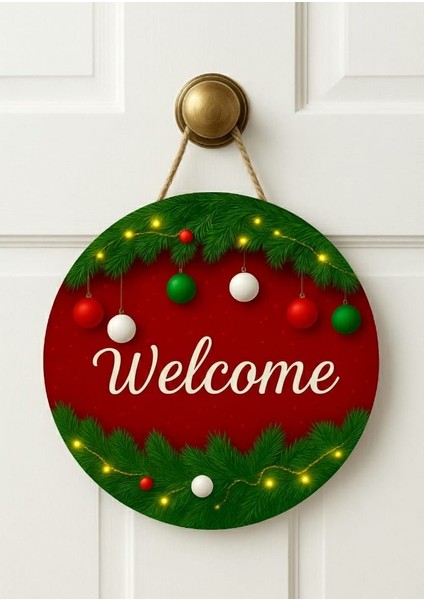 Yılbaşı Temalı Hoşgeldiniz Welcome Kapı Süsü Uv Baskı Ahşap Mdf