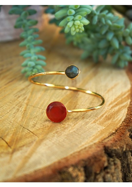 Doğal Taş Kedi Gözü ve Labradorit Ayarlanabilir Helen Bileklik