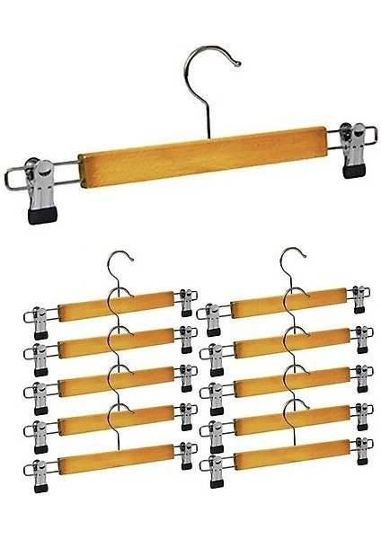 10 Adet Ahşap Metal Uçlu Pantolon ve Etek Askısı (4989)