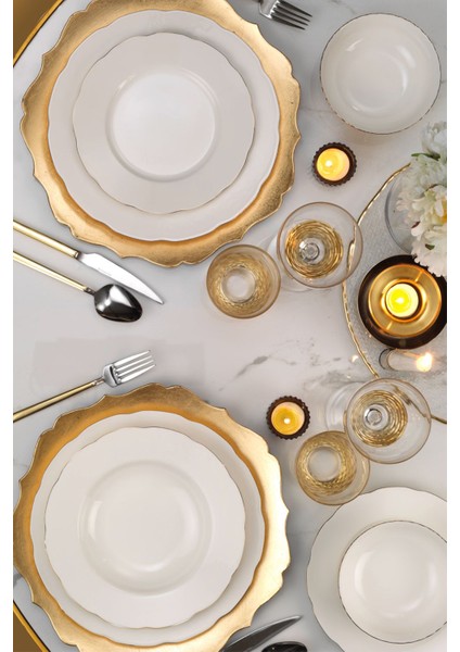 Bone Olympos 24 Parça 6 Kişilik Yemek Takımı Altın