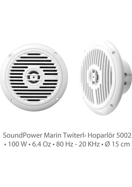 Marine Soundpower Marin Twiterlı Hoparlör 5002 • 100 W • 6.4 Oz • 80 Hz - 20 Khz • Ø 15 cm Çift fiyatları