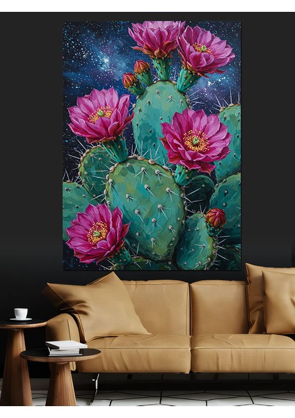 Çölde Kaktüs Çiçekleri Resmi Dekoratif Kanvas - Mdf Ahşap Tablo fiyatları