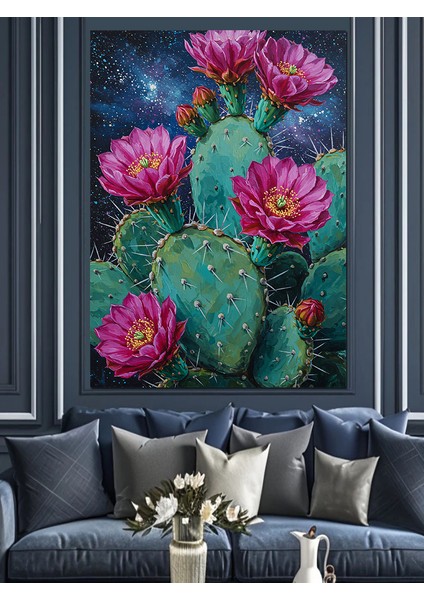 Çölde Kaktüs Çiçekleri Resmi Dekoratif Kanvas - Mdf Ahşap Tablo modelleri