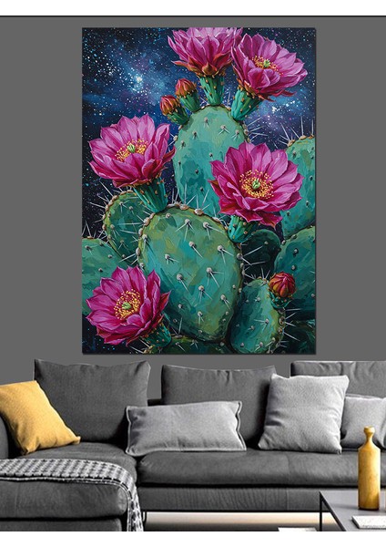 Çölde Kaktüs Çiçekleri Resmi Dekoratif Kanvas - Mdf Ahşap Tablo fırsatları
