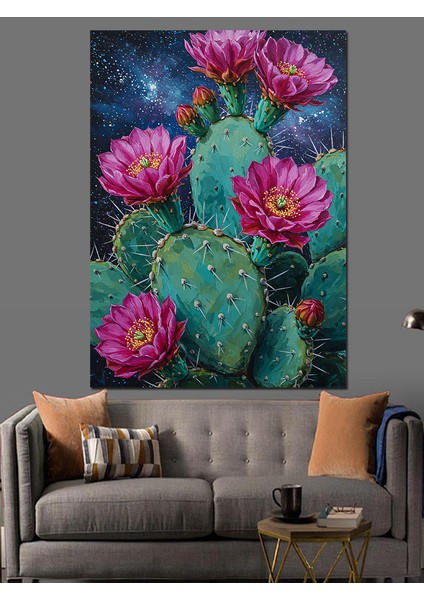 Çölde Kaktüs Çiçekleri Resmi Dekoratif Kanvas - Mdf Ahşap Tablo indirimleri