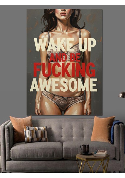 Uyanın Harika Hissedin Yazı Dekoratif Kanvas - Mdf Ahşap Tablo fırsatları