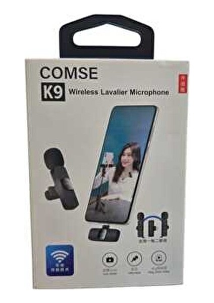 K9 Kablosuz Yaka Mikrofonu Type C 2'li Mikrofon Siyah Renkli Yüksek Ses Kalitesi