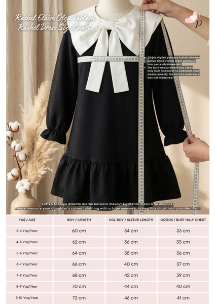 Kız Çocuk Rashel Siyah Elbise Beyaz Yakalı Fırfırlı Uzun Kol 23 Nisan 29 Ekim Gösteri Elbisesi modelleri