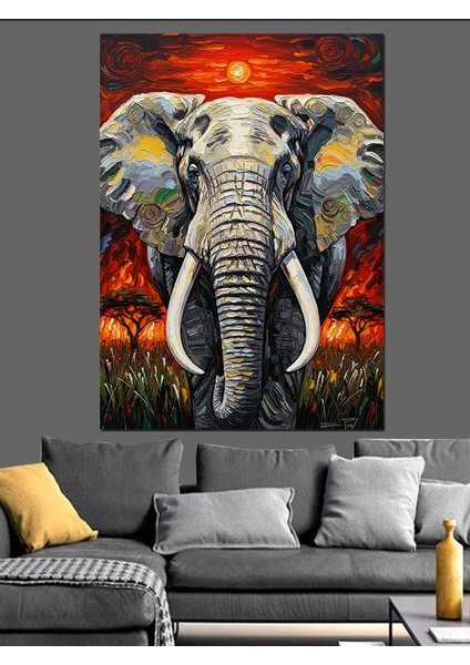 Kırmızı Fil Portresi Dekoratif Kanvas - Mdf Ahşap Tablo