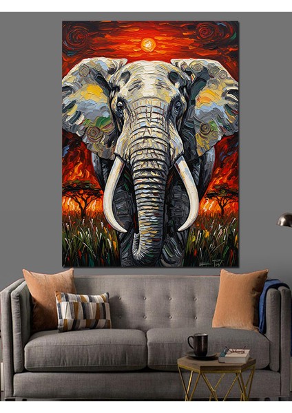Kırmızı Fil Portresi Dekoratif Kanvas - Mdf Ahşap Tablo fiyatları