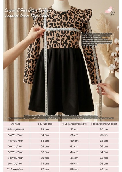 Kız Çocuk Leopar Desenli Uzun Kollu Fırfırlı Elbise Bandana Takım ELB-0059 fırsatları