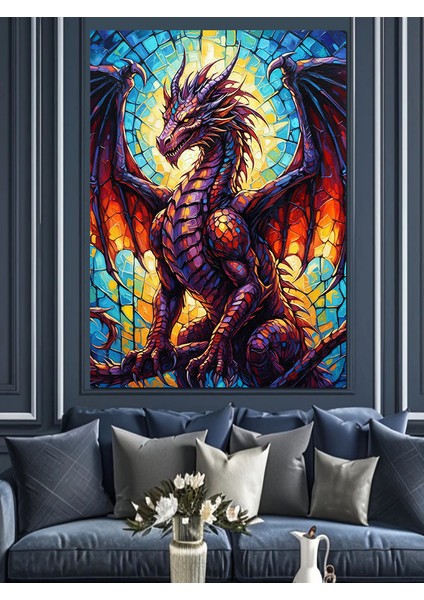 Mor Ejderha Fantastik Figür Dekoratif Kanvas - Mdf Ahşap Tablo