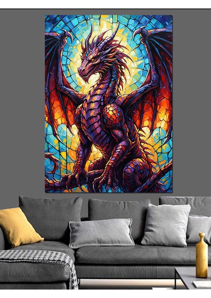 Mor Ejderha Fantastik Figür Dekoratif Kanvas - Mdf Ahşap Tablo fiyatları