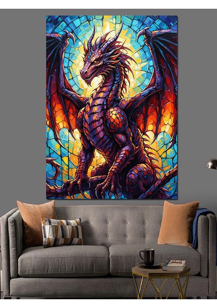 Mor Ejderha Fantastik Figür Dekoratif Kanvas - Mdf Ahşap Tablo modelleri