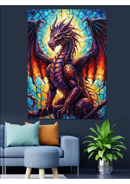Mor Ejderha Fantastik Figür Dekoratif Kanvas - Mdf Ahşap Tablo fırsatları