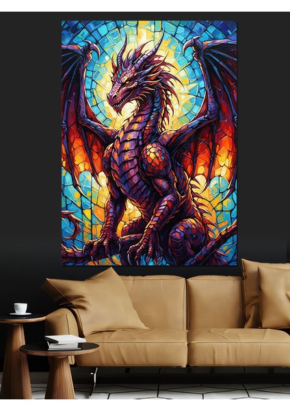 Mor Ejderha Fantastik Figür Dekoratif Kanvas - Mdf Ahşap Tablo indirimleri
