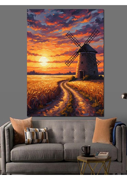 Gün Batımında Yel Değirmeni Manzarası Dekoratif Kanvas - Mdf Ahşap Tablo fırsatları