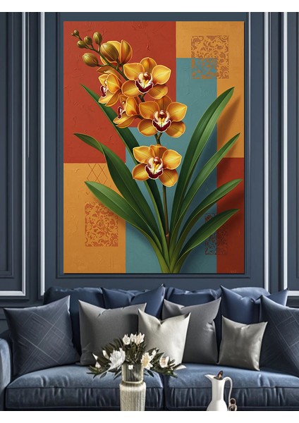 Sarı Çiçek Mavi Kuş Dekoratif Kanvas - Mdf Ahşap Tablo