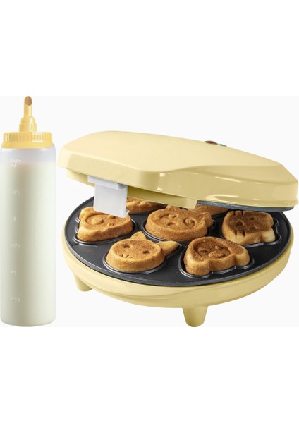 Mini Hayvan Motifli Waffle Makinesi ve 700 ml Ölçekli Hamur Dozajlayıcı