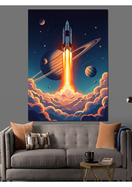 Uzaya Fırlatılan Roket Illüstrasyonu Dekoratif Kanvas - Mdf Ahşap Tablo fırsatları