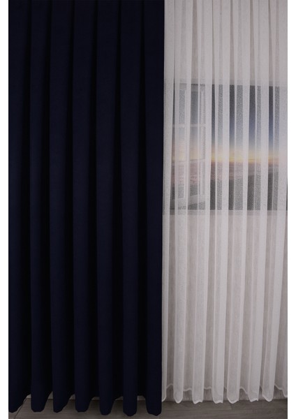 Düz Ada Fon Perde Lacivert